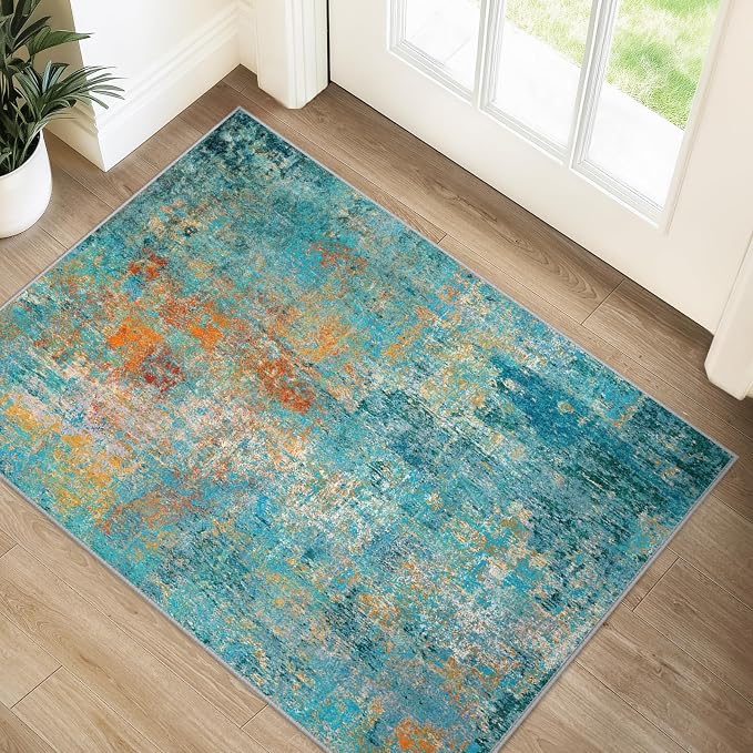 Washable Area Rugs 2'x3' Non-Slip Modern Abstract Soft by RELEANY