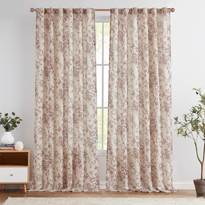 jinchan Linen Blend Curtain Floral Curtains by JINCHAN