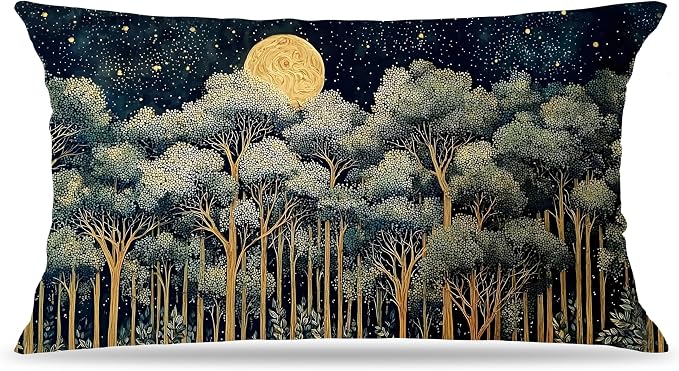 Rustic William Morris Night Forest Green Moon Decor Pillow Covers 12x20 by Unknown
