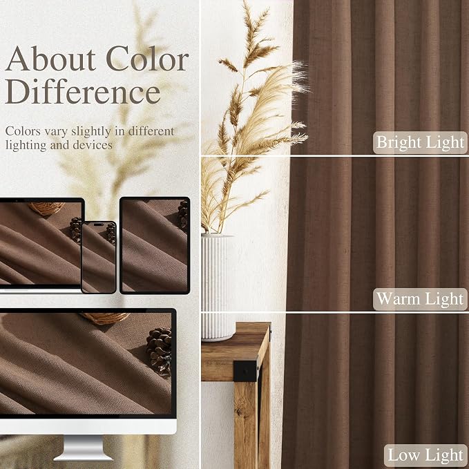 Extra Long Caramel Brown Linen Curtain 108 Inches Long 2 Panels Set Back Tab - Image 4