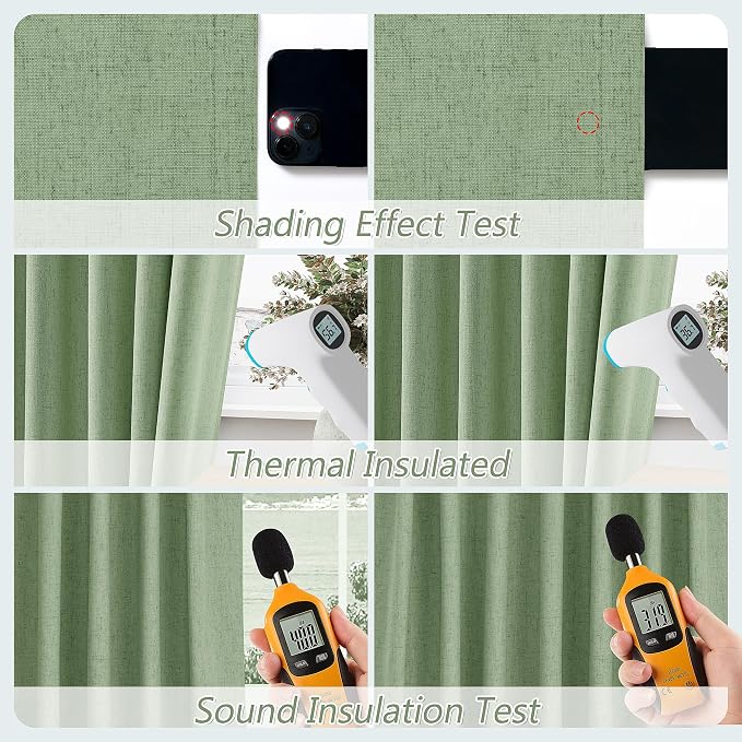 Guken 100% Blackout Linen Curtains 100 Inch Length 2 Panels Set - Image 5