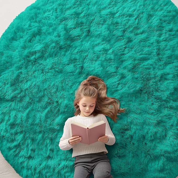 OLANLY Teal Green Round Rugs for Bedroom by OLANLY