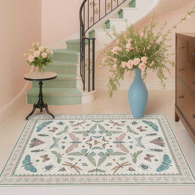 Light Blue and Pink Rug 4x6 Rugs - Image 6