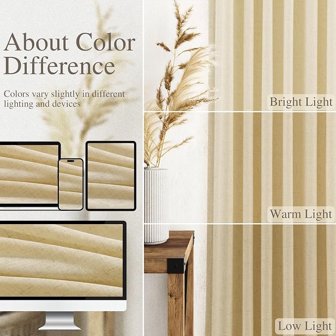 Nanspring Cream Yellow Linen Curtains 102 Inches Long - Image 3