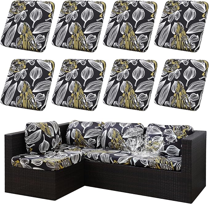 8Pcs Outdoor Cushion Covers, Patio Cushion Covers, Stretch Elastic Slipcovers by dreahoteztil