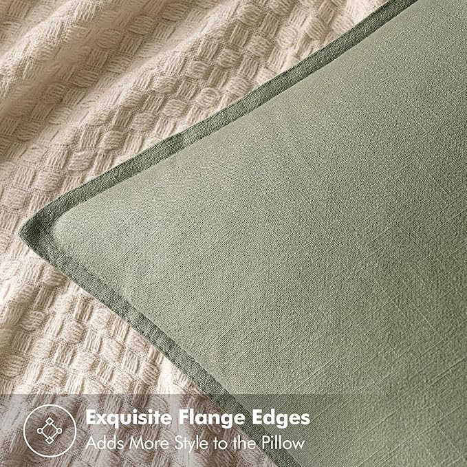 MIULEE Decorative Linen Euro Sham Pillow Covers 26x26 Sage Green Boho Farmhouse - Image 2