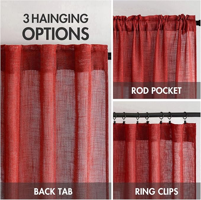 MIULEE Red Linen Curtains 96 Inch Long - Image 3