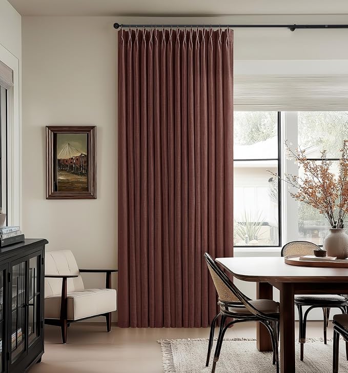 Chestnut Brown Thick Linen Pleated Light Filtering Curtains 96 Inch Long | - Image 8