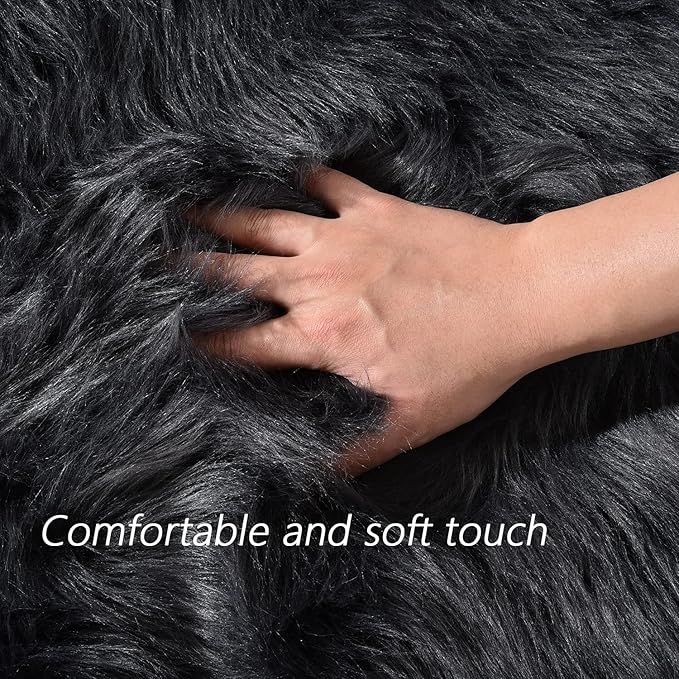 Latepis Dark Grey Round Rugs 5ft Faux Sheepskin Fur Rug - Image 4