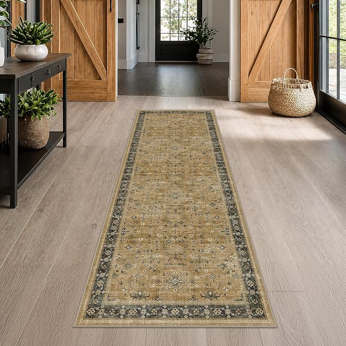 Distressed Taupe Washable Long Runners by HazoHaus