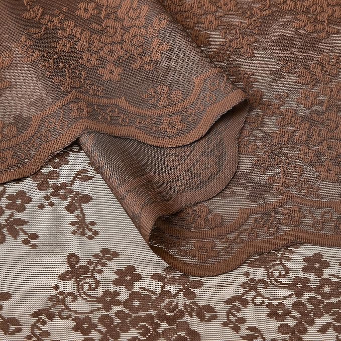 YJ YANJUN Vintage Lace Curtains 84 Inches Long-Victorian Floral Boho Brown - Image 6