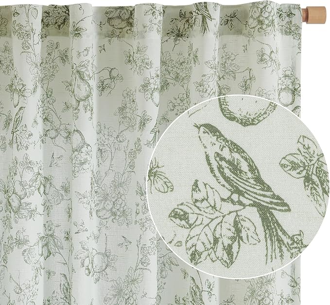 jinchan Linen Floral Curtains for Living Room 84 Inch Long Sage Green Printed - Image 8