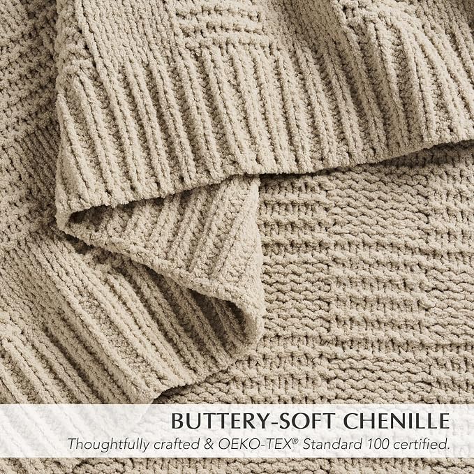 EVERGRACEHOME Modern Checkered Chenille Throw Blanket, Soft Cozy Plaid Knitted - Image 3