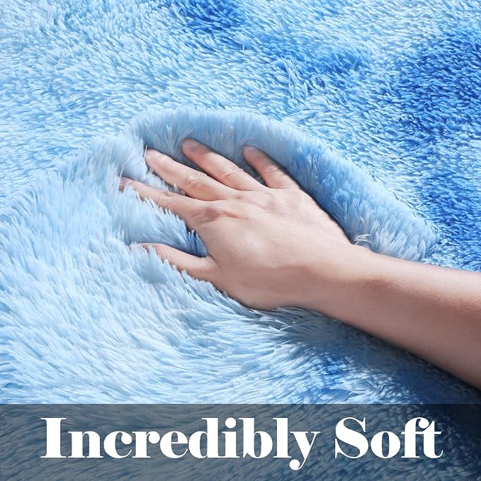 ONASAR Tie-Dye Blue Rugs for Living Room Bedroom, Fluffy 5x8 Bedside Area Rug - Image 2