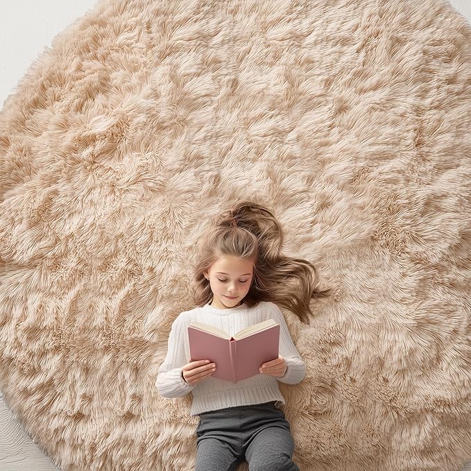 OLANLY Beige Round Rugs for Bedroom by OLANLY