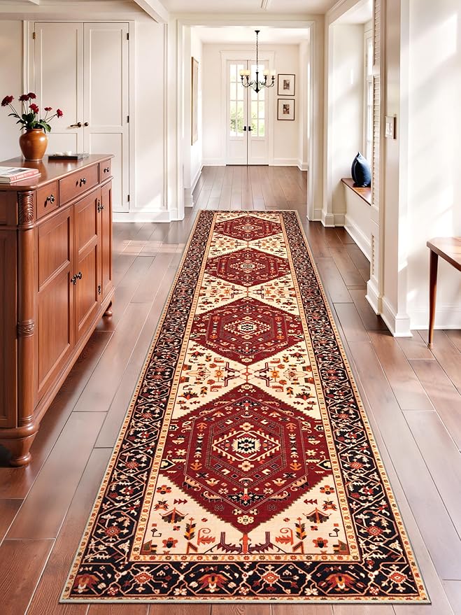 SERISSA Runner Rug for Hallways, Extra Long Boho Rug Ultra Soft Vintage Red by SERISSAHomeDecorCollection