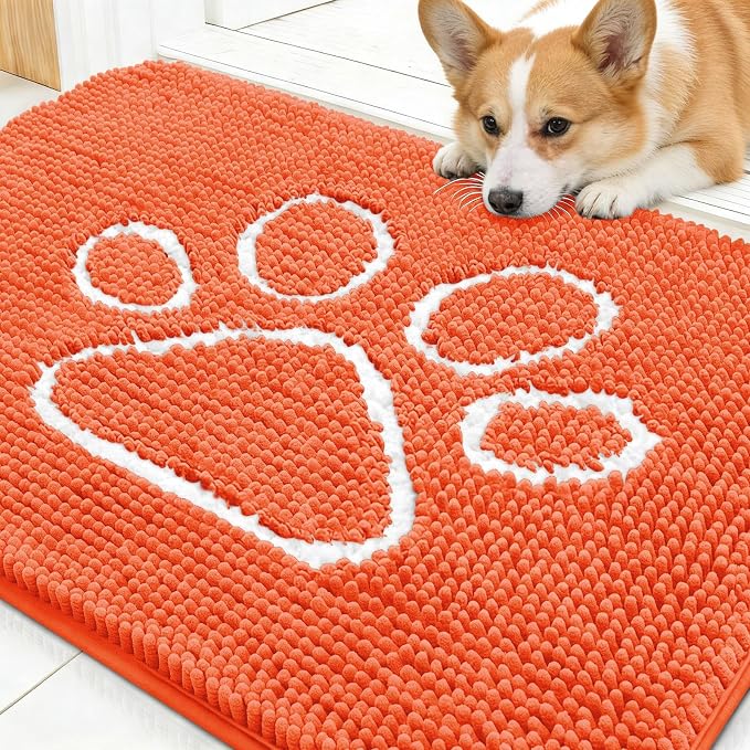 OLANLY Dog Door Mat for Muddy Paws 30x20, Paw Print Design, Absorbs Moisture by OLANLY