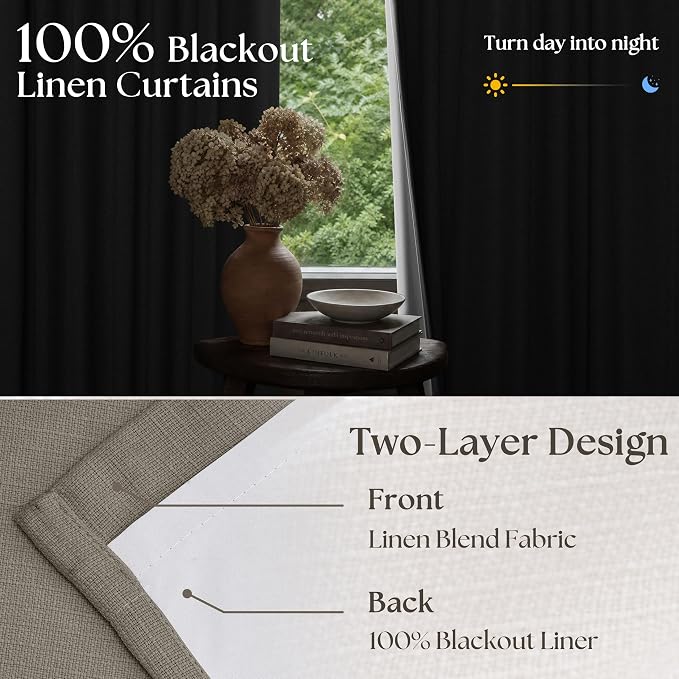 Taupe Grey Linen Blackout Pleated 105 Inch Curtains - Image 2