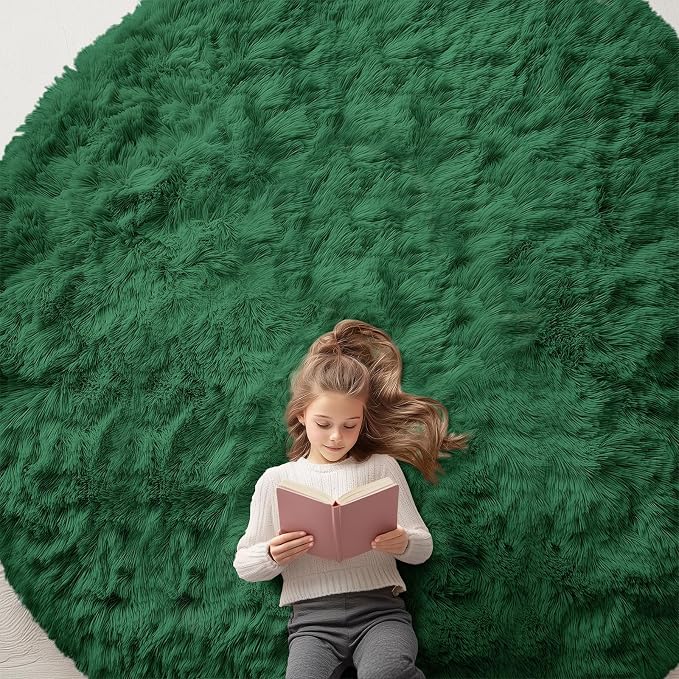 OLANLY Dark Green Round Rugs for Bedroom by OLANLY