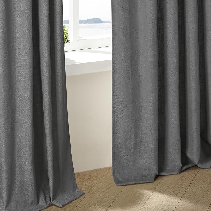 Charcoal Gray Linen Pinch Pleat Semi Sheer 120 Inch Curtains 2 Panels Set | - Image 9