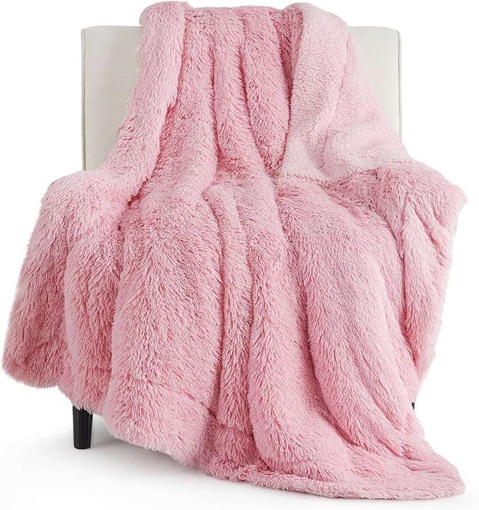 Bedsure GentleSoft Fuzzy Sherpa Faux Fur Twin Blanket Pink Cozy Gifts by BEDSURE