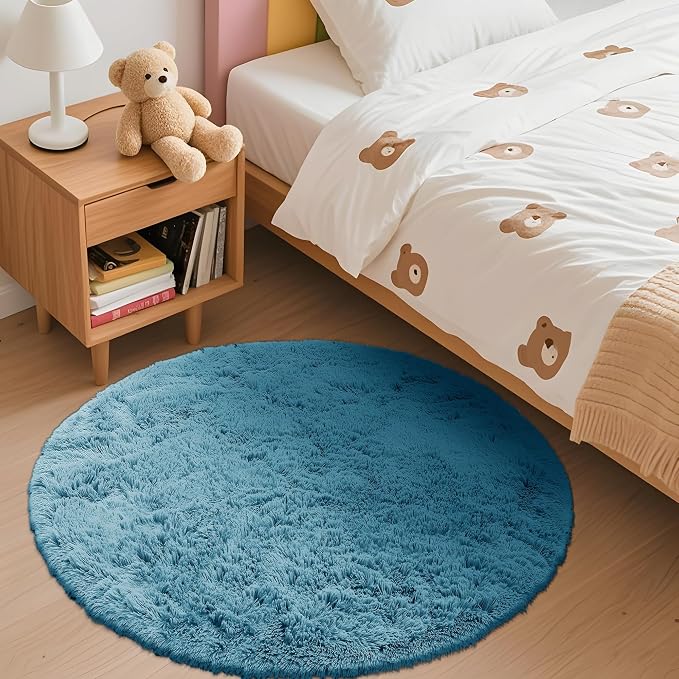 OLANLY Slate Blue Round Rugs for Bedroom - Image 3