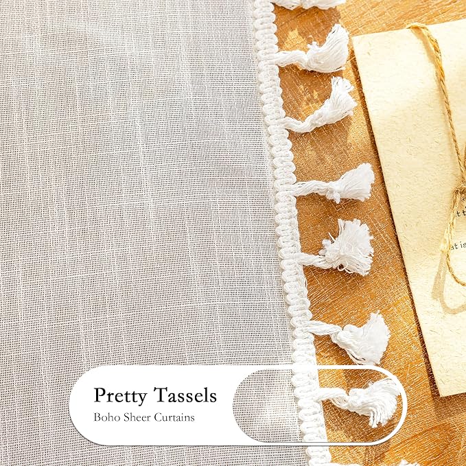 MYSKY HOME Boho Farmhouse White Long Curtains - Image 4
