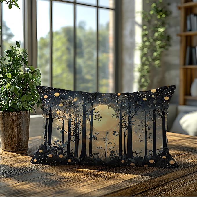 Rustic Night Moon William Morris Inspired Forest Gold Pillow Covers 18x18 - Image 5