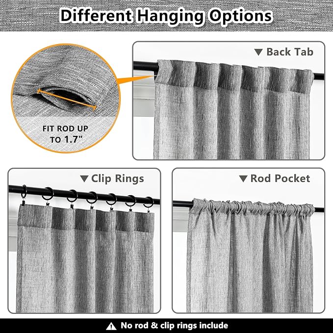 MYSKY HOME 95 Inch Curtains Farmhouse Light Filtering Privacy Curtain Drapes - Image 3