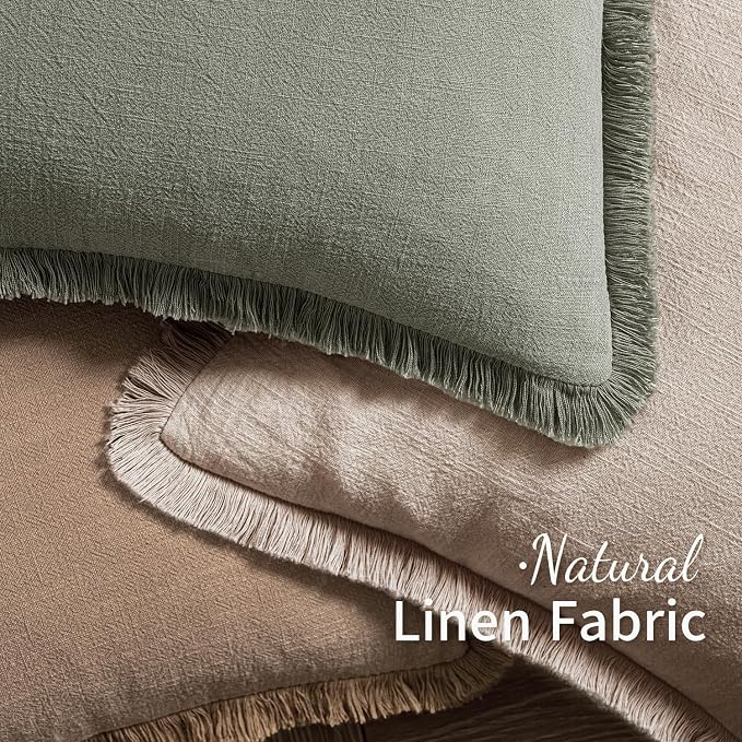 MIULEE Boho Natural Linen Fringe Decorative Throw Pillow Covers 20x20 | Set of 2 - Image 5