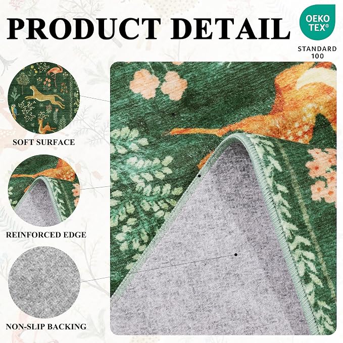DUKINO 2x8 Washable Runner Rug, Non Slip Animal Kitchen Runner Rug, Low Pile - Image 4