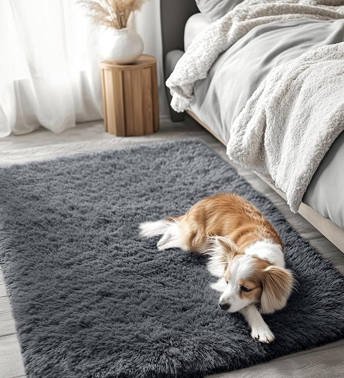 OLANLY 4x4 Machine Washable Accent Rug, Soft Fluffy Shaggy Area Rug - Image 4