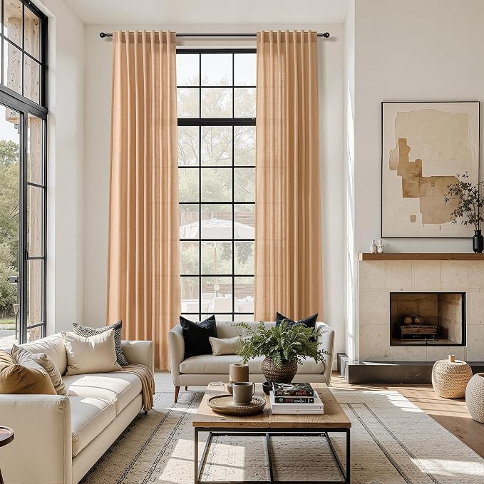 Nanspring Camel Linen Curtains for Living Room Extra Long 112 Inches Long Back - Image 6
