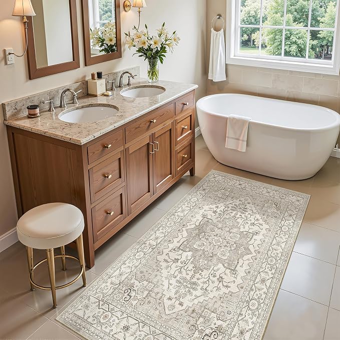 Madane Washable Area Rug 2x4, Small Entryway Rug Non-Slip Vintage Door Mat - Image 2