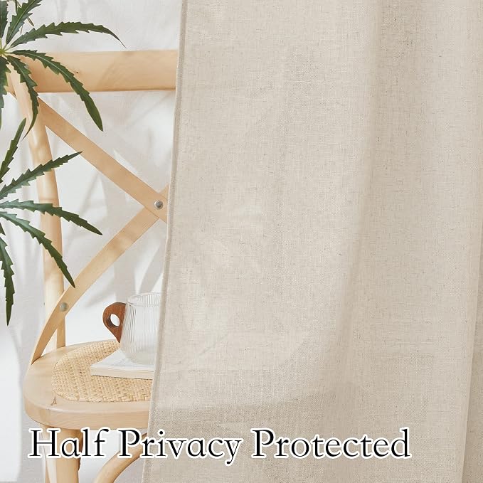 RYB HOME Bathroom Curtains Over Sink 36 inches Length, Linen Blend Semi Sheer - Image 3