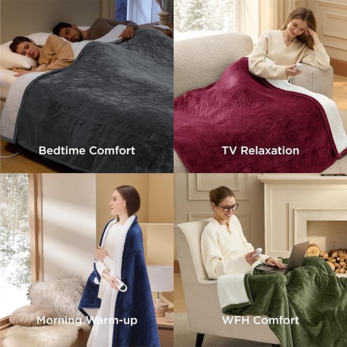 Bedsure Heated Blanket Queen Size, Dual Control Electric Blanket, Ivory | - Image 7