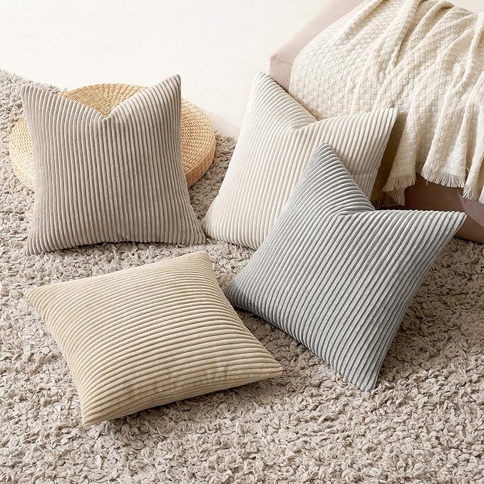 MIULEE Boho Farmhouse Throw Pillow Covers 18x18 Inch Set of 4 Neutral Tan - Image 4