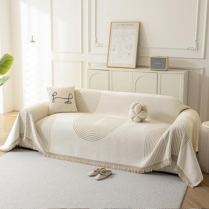 Boho Sofa Covers for 3 Cushion Couch, Chenille Sofa Slipcover for Pets Washable by KaviKon