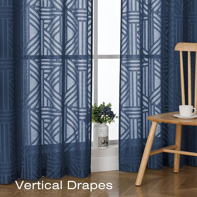Simplebrand Navy Blue Semi Sheer Curtains 63 Inch Length 2 Panels, Light - Image 5
