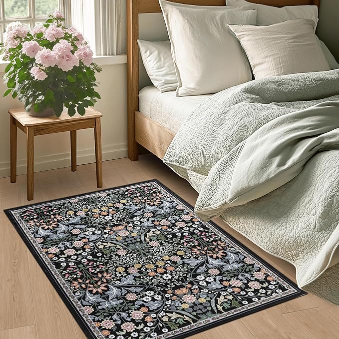 Entryway Rug 2X3 Small Rugs: Floral Washable Door Mat Vintage Soft Low Pile - Image 3