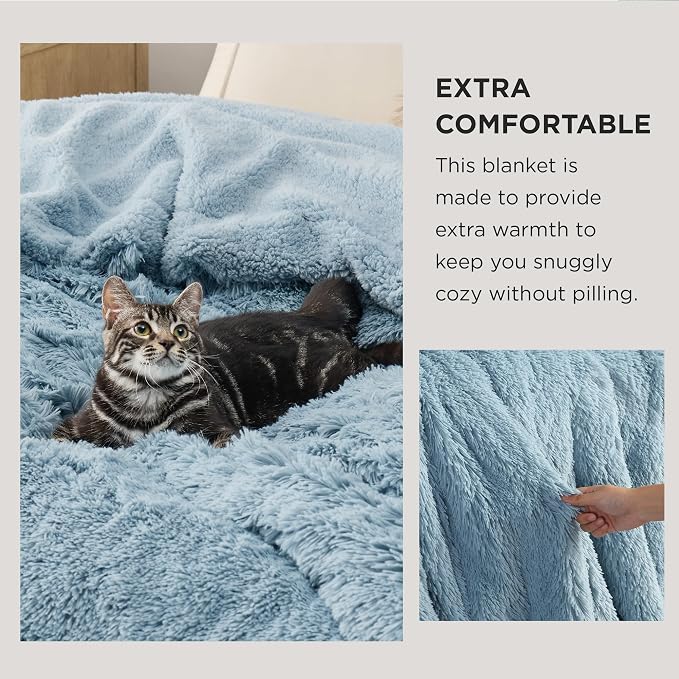 Bedsure GentleSoft Fluffy Light Sky Blue Throw Blanket, Dusty Baby Blue Decor - Image 3