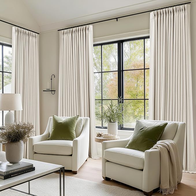 100 Inch Blackout Linen Curtains Pinch Pleated Back Tab Dual Layer W40xL100 | - Image 7