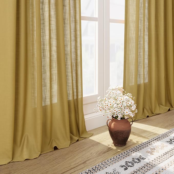 Nanspring Gold Linen Curtains 84 Inch Length 2 Panels Set - Image 6