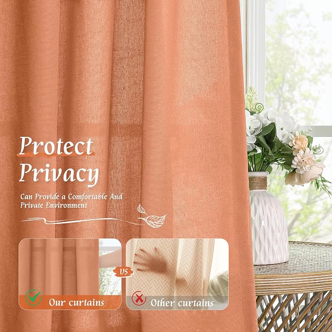 LAMIT Terracotta 48 Inch Linen Curtains - Image 5