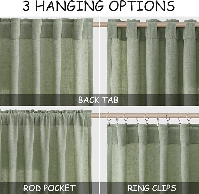 Nanspring Light Sage Linen Curtains 84 Inch Length 2 Panels Set - Image 2