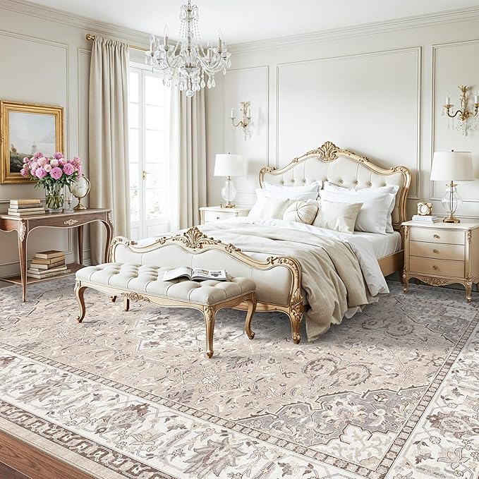 12x15 Living Room Area Rug: Oriental Large Neutral Bedroom Carpet Soft - Image 3