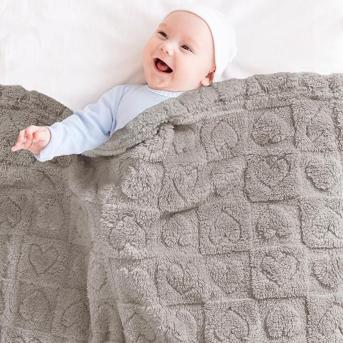 Yurhap Fleece Baby Blanket Heart Checkered, Ultra Soft Cozy Baby Blankets - Image 3
