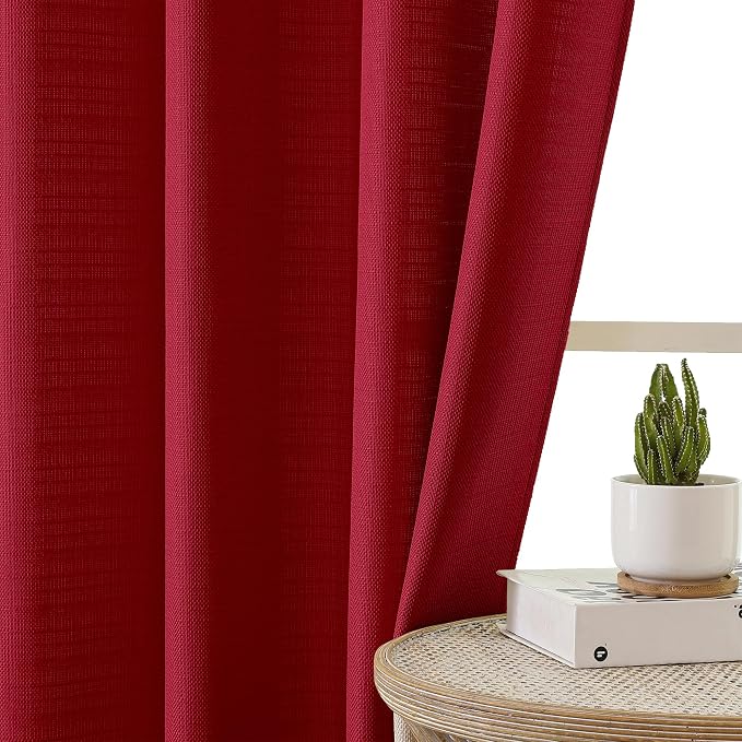 Chyhomenyc Red Valance for Windows, Light Filtering Faux Linen Textured Small - Image 4