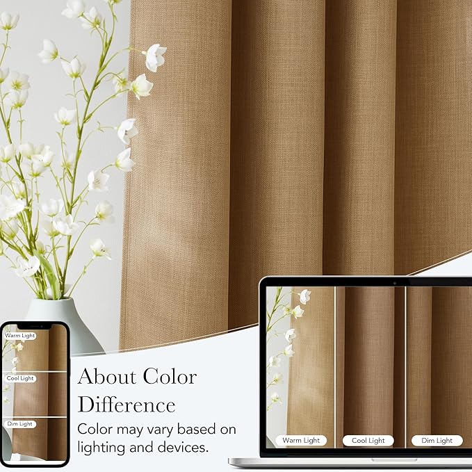 NICETOWN Caramel Faux Linen Room Darkening Rod Pocket Curtains 63 inch Length - Image 5
