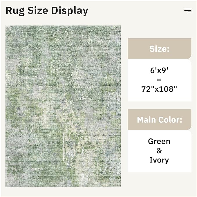 Area Rug 6x9 Abstract Rugs for Living Room 6 x 9 Washable Rugs Green Non Slip - Image 5